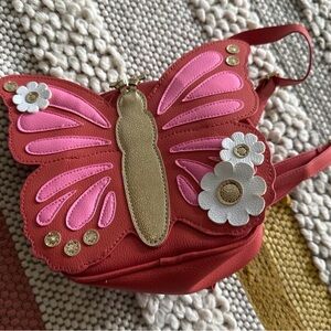 Bath & Body Works Red Pink Butterfly Crossbody Bag with Gold Accents